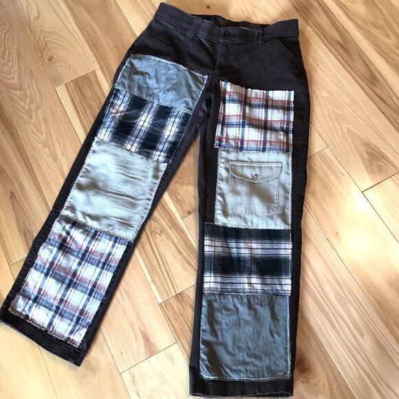 Upcycled Boho Patchwork Jeans, Women's Size 8 Short: Brown Hippie Grunge Pants - Picture 4 of 8